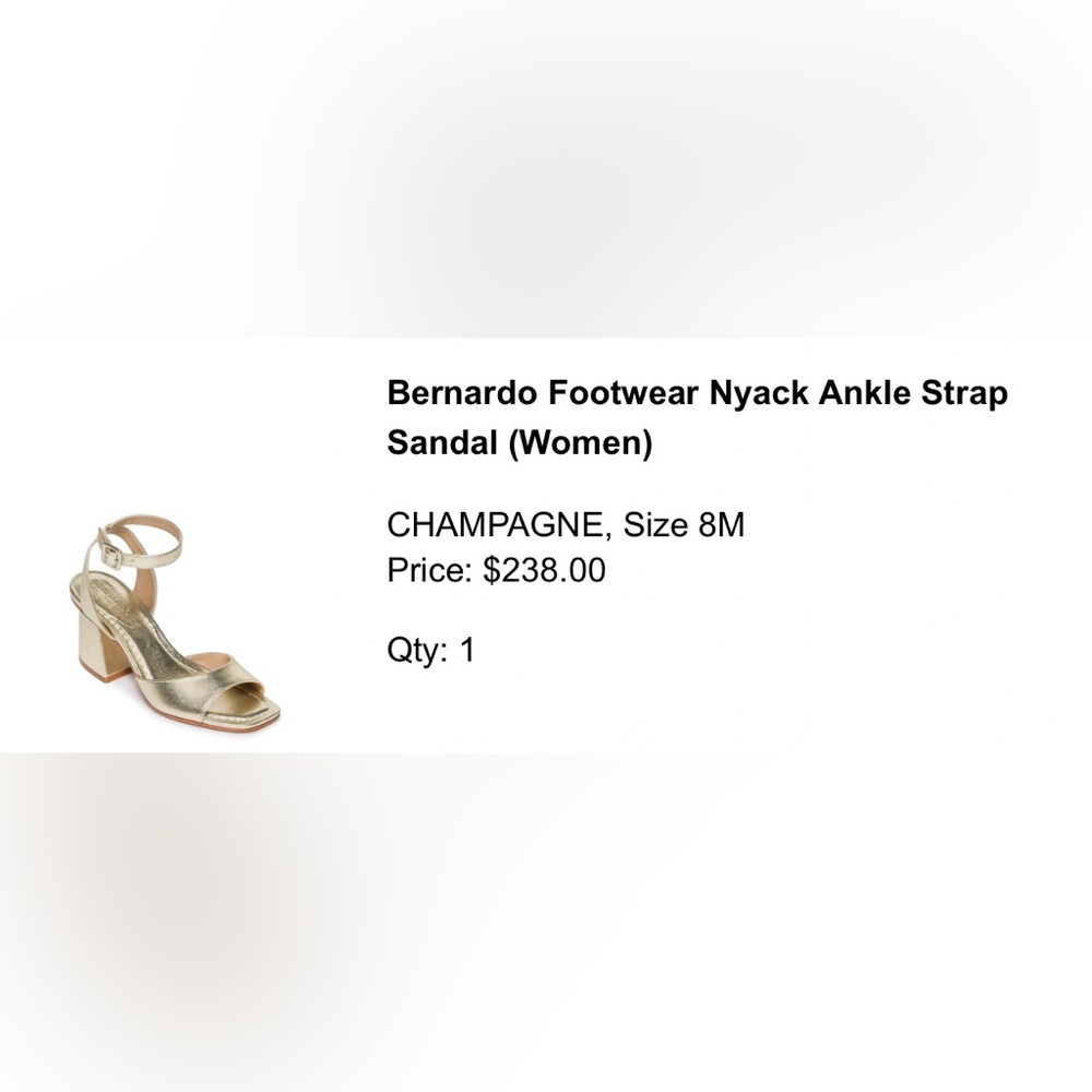 Bernardo Champagne/Gold Ankle Strap Sandals